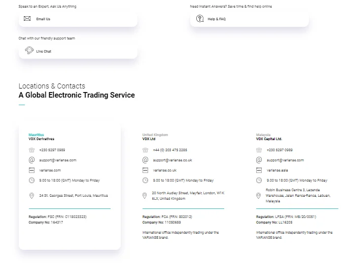 VARIANSE customer service