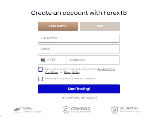 creaat account in FXTB