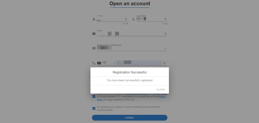 regestration scope market account